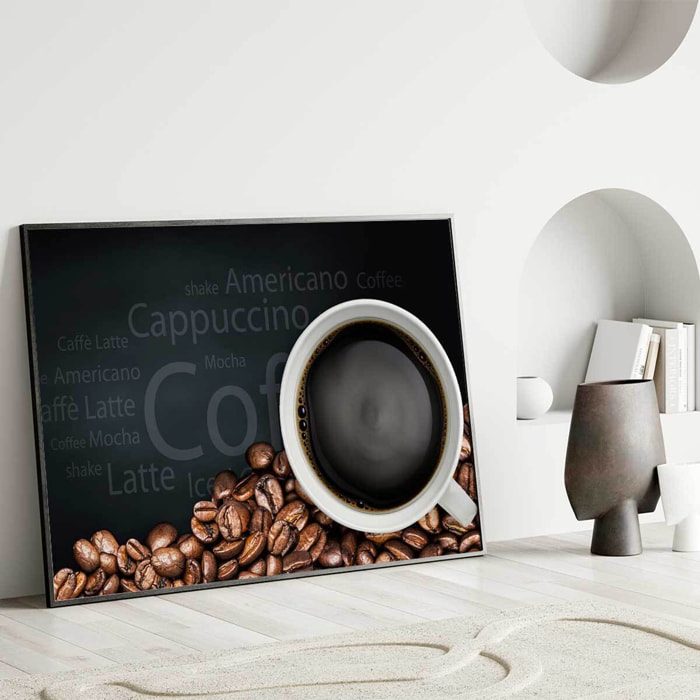 Affiche encadrée tasse de café grains Affiche + cadre en métal - Noir