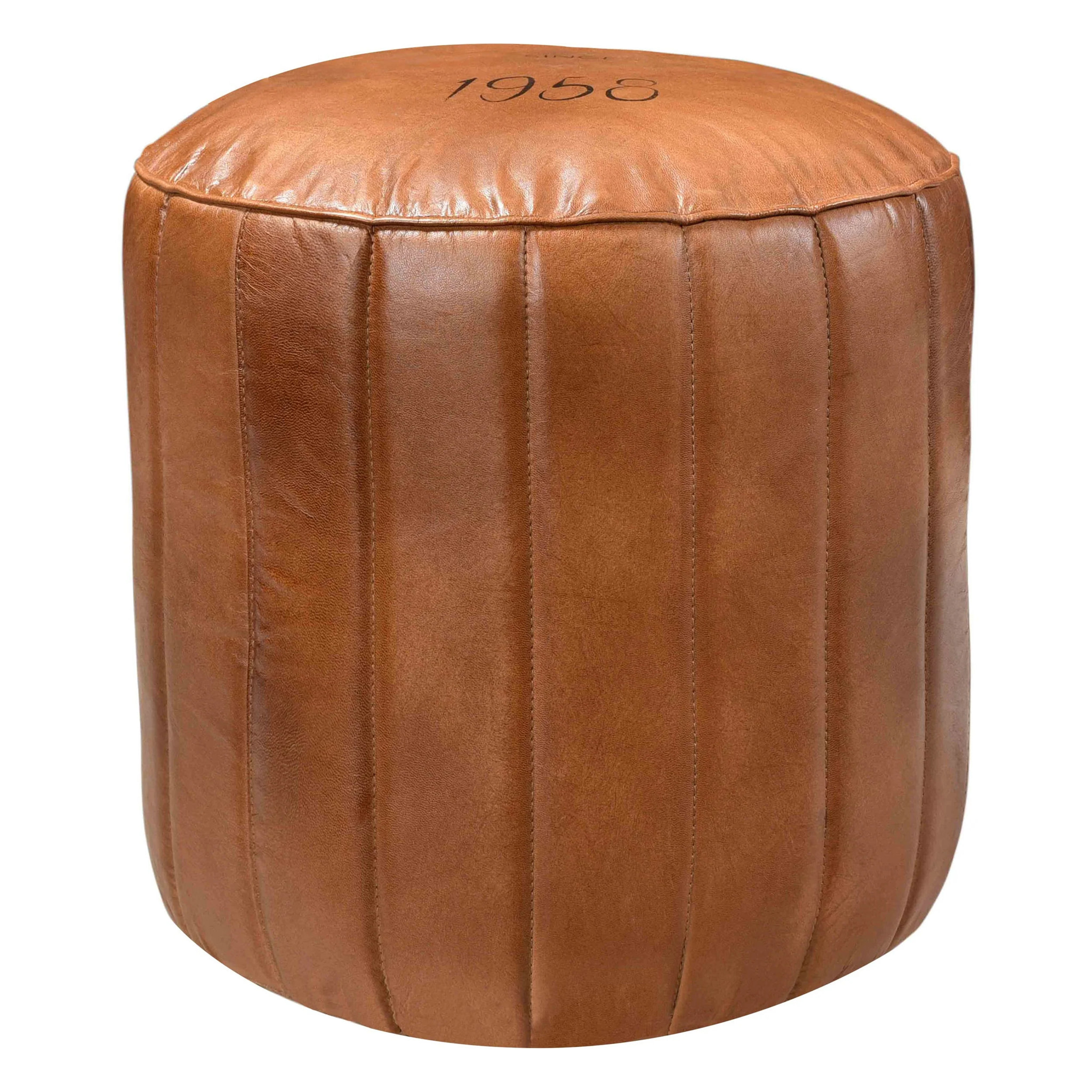 Pouf rond en cuir marron D42 cm - Bally