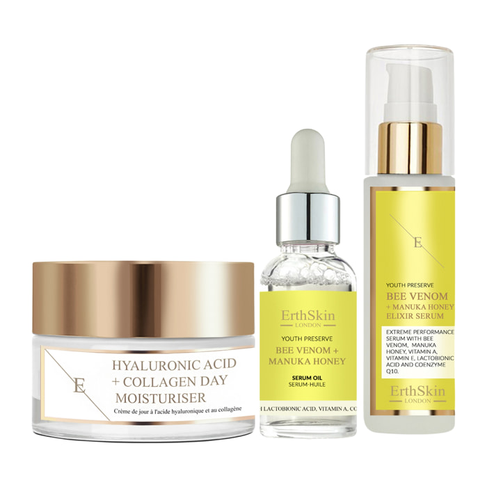 Crema de día con ácido hialurónico y colágeno + Serum Elixir + Aceite sérum