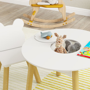 Ensemble table chaises enfant design ourson scandinave - rangement table intégré - blanc aspect bois