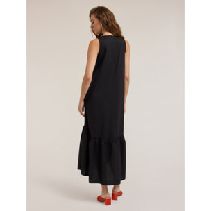 Motivi - Maxi dress con balza in cotone - Nero