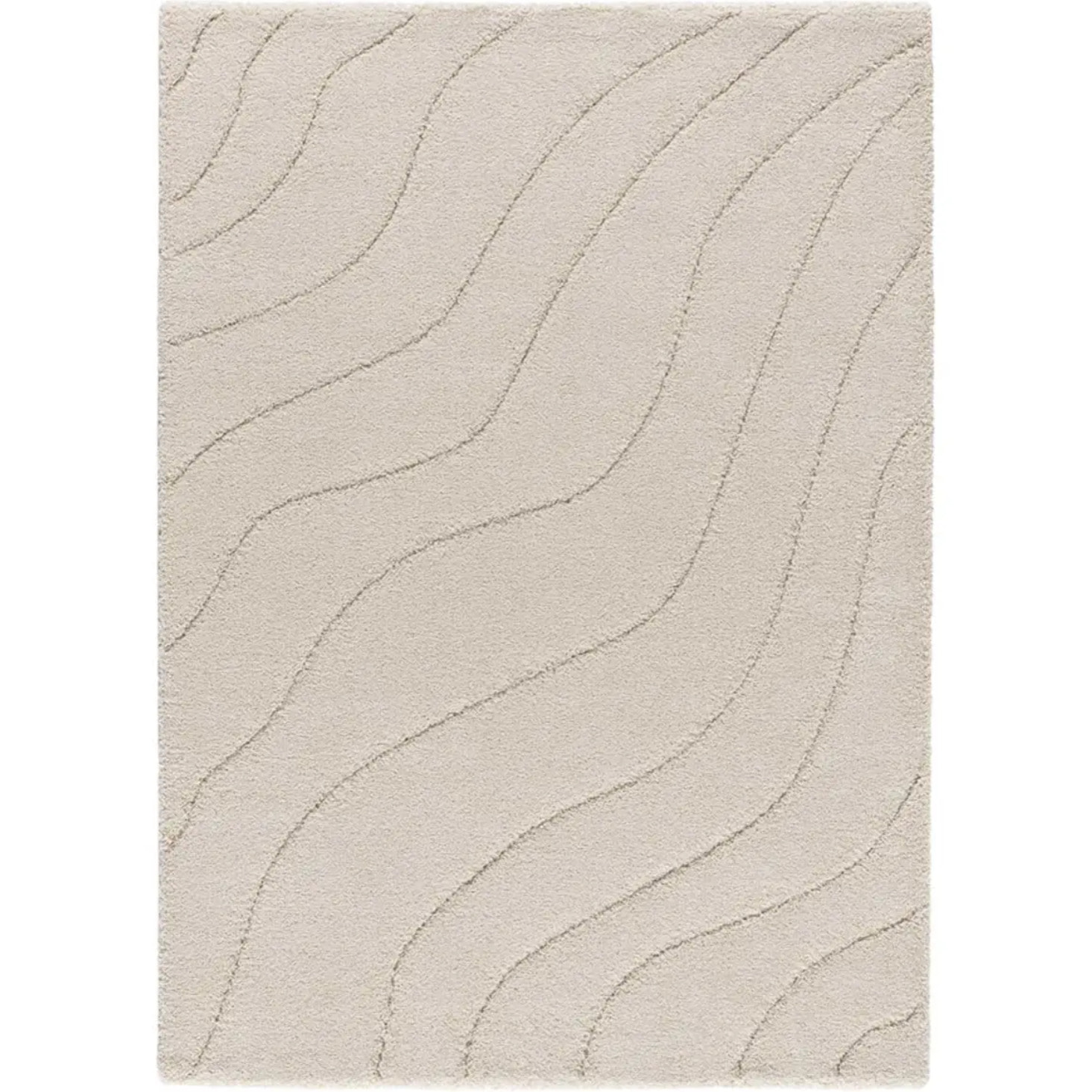 MOLIER Alfombra shaggy con formas abstractas en blanco, varias medidas disponibles.