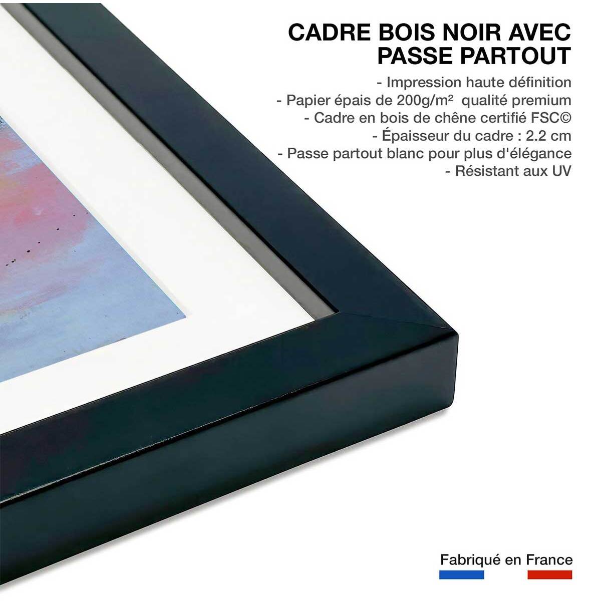 Affiche bleu et rivage côtier Affiche + cadre en bois - Noir