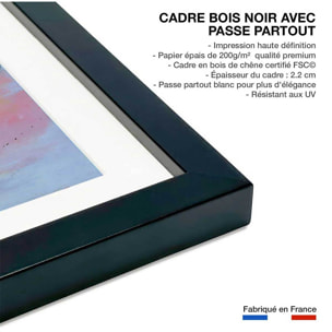 Affiche bleu et rivage côtier Affiche + cadre en bois - Noir