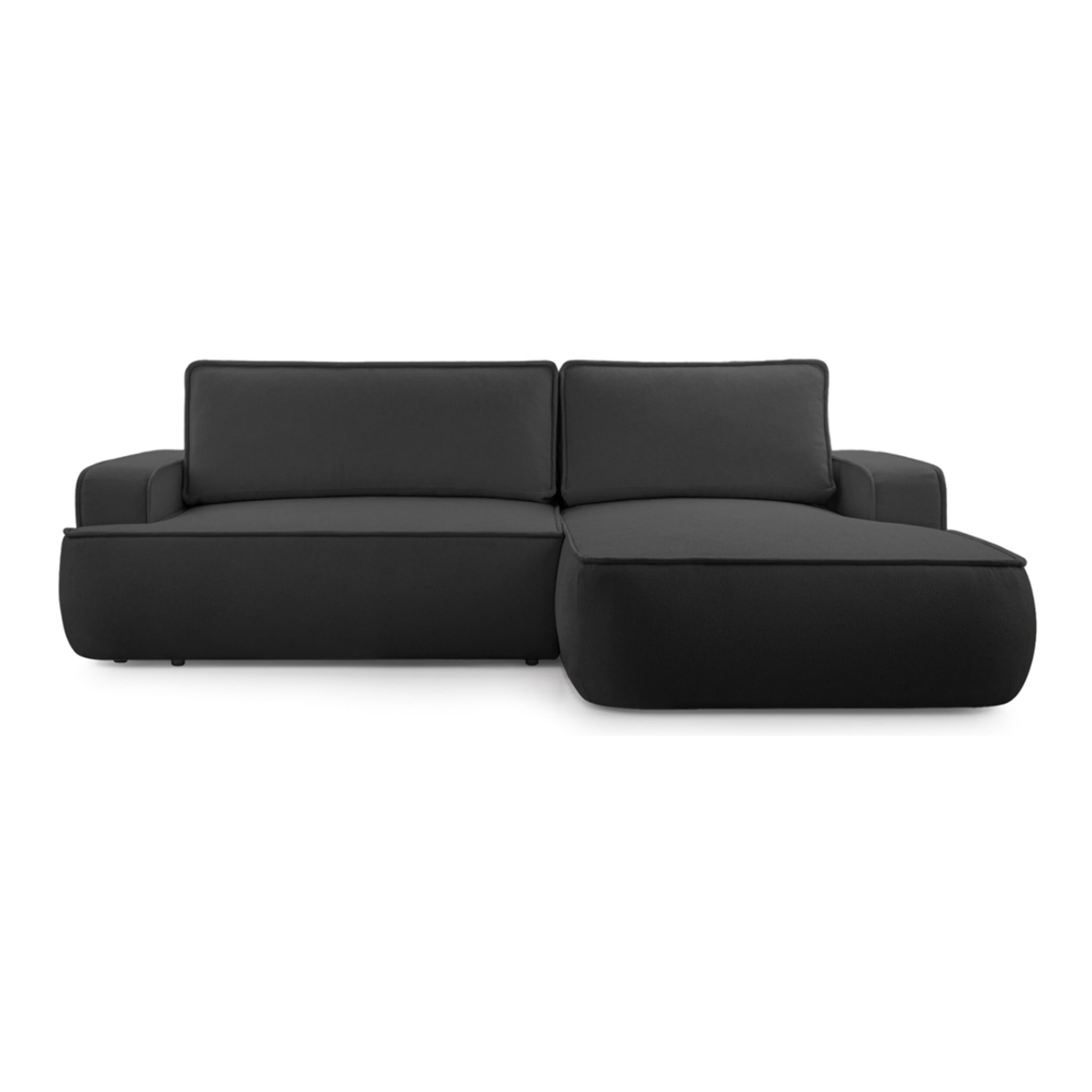 Nessino - canapé d'angle droit 4 places - convertible avec coffre - en tissu texturé - Noir