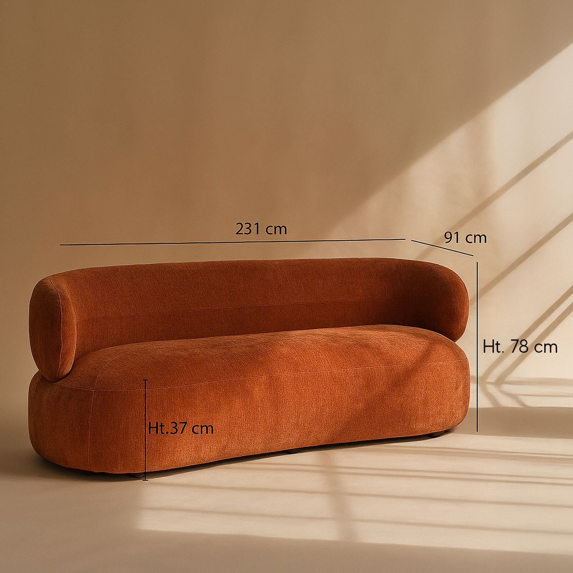 Canapé en velours texturé terracotta 2 places GLOVE