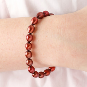 PERLAVIVA - Bracciale in Argento 925 placcato Rodio con Perle d'Acqua Dolce Rosse Ø 6.5/7x8.5/9 mm