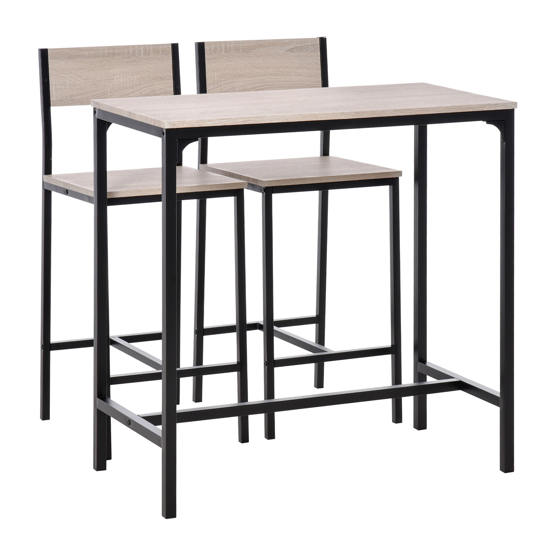 Conjunto Mesa Alta de Cocina con 2 Taburetes, Mesa de Bar Alta, Ahorro de Espacio, para Pisos Pequeños, Comedor, Balcón o Isla Cocina, Estilo Industrial, 89x45x87 cm, Natural y Negro