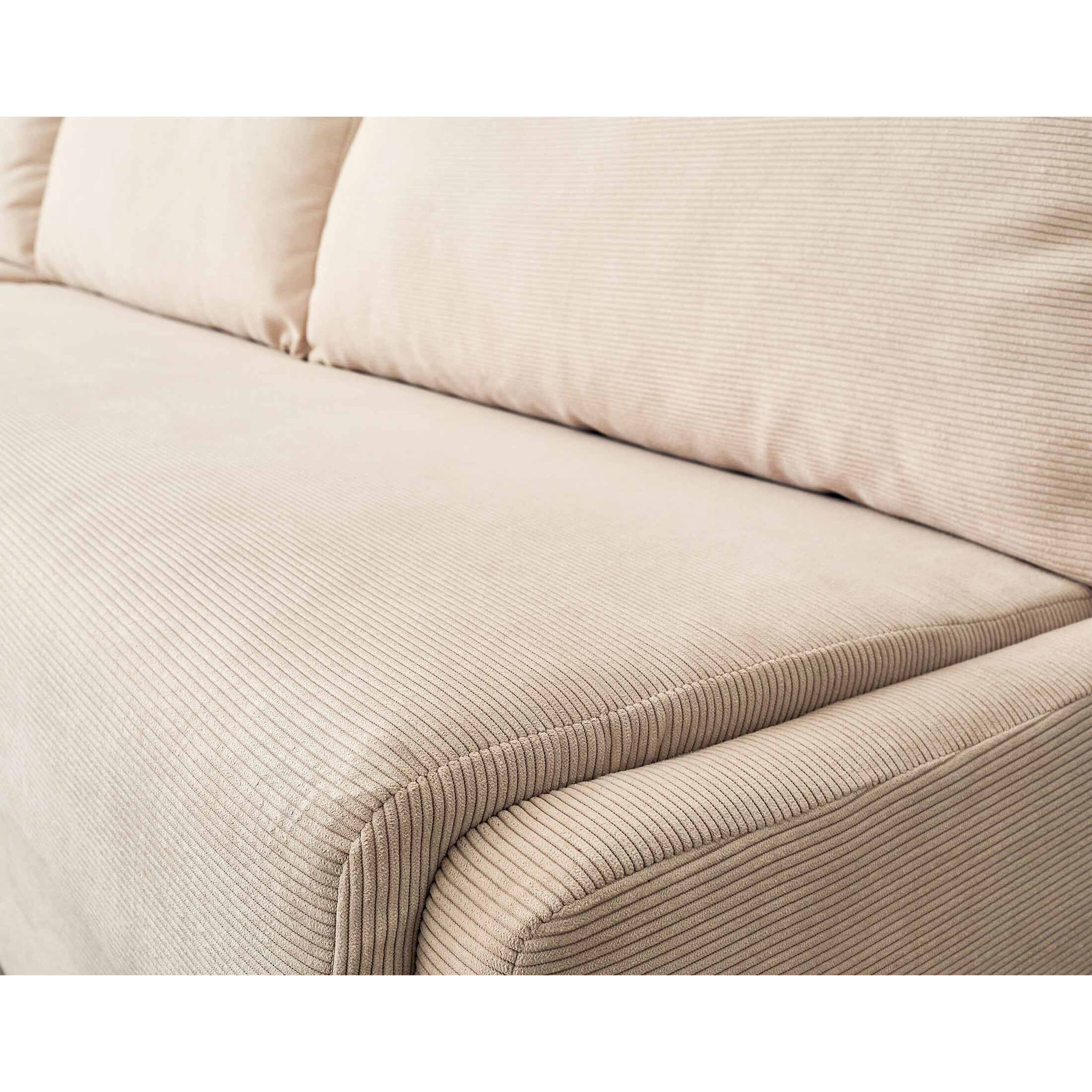 Palmira - canapé d'angle gauche - 4 places - convertible couchage quotidien - matelas 14 cm - en velours côtelé - Beige