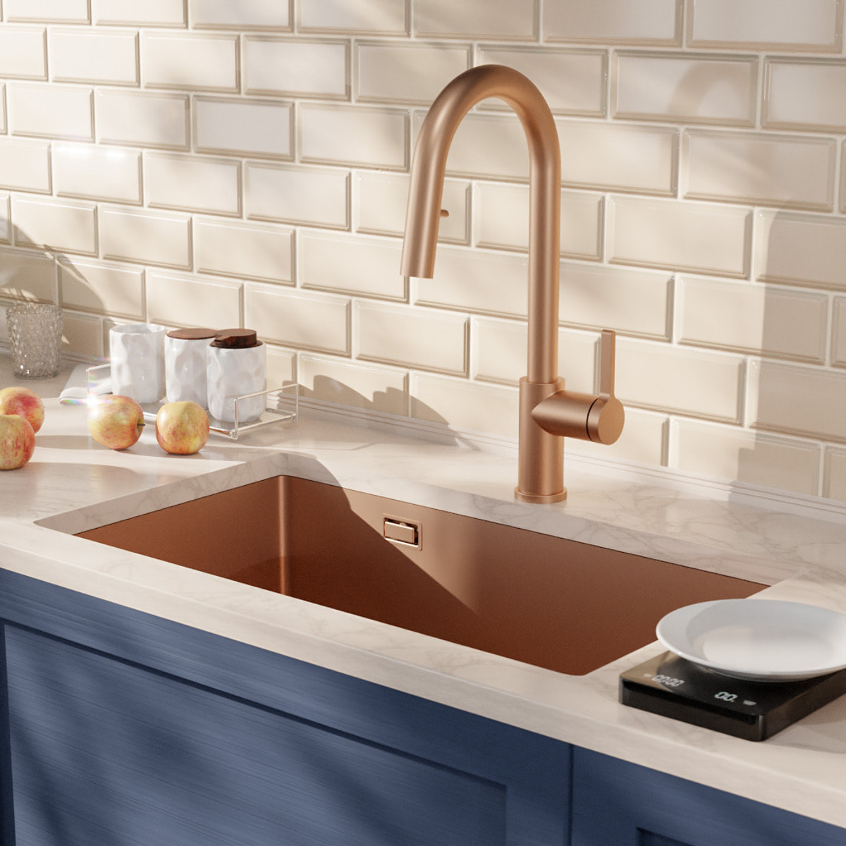 Timeless 68x45x21 cm évier sous plan en inox 304 + mitigeur inox avec douchette extractible, cuivre brossé (TMLKSU-6845BCP-M2)