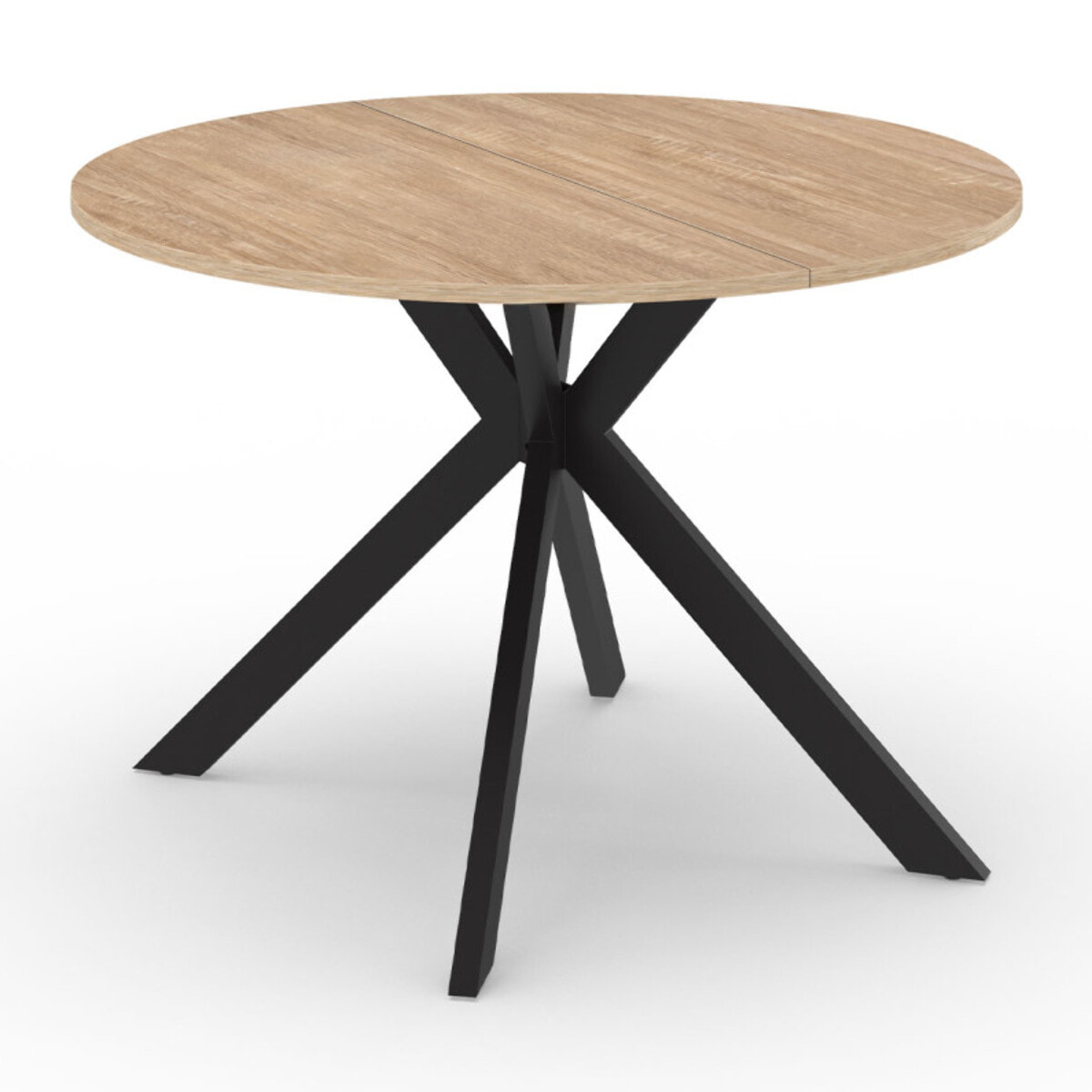 Table repas Spider plateau extensible 110-200cm rond bois et pieds croisés noirs
