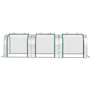 Serre de jardin tunnel 2,95L x 1l x 0,8H m 3 portes zippées bâche PVC transparent métal époxy vert