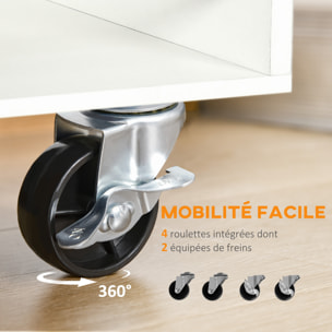 Desserte de cuisine style contemporain - 3 étagères, niche, porte verre, tiroir - blanc effet bois naturel