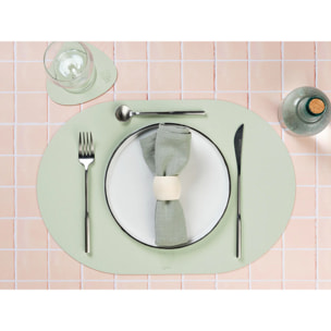 Sous-verre curve réversible - 6 pièces - Cuir recyclé rose pâle et vert pâle