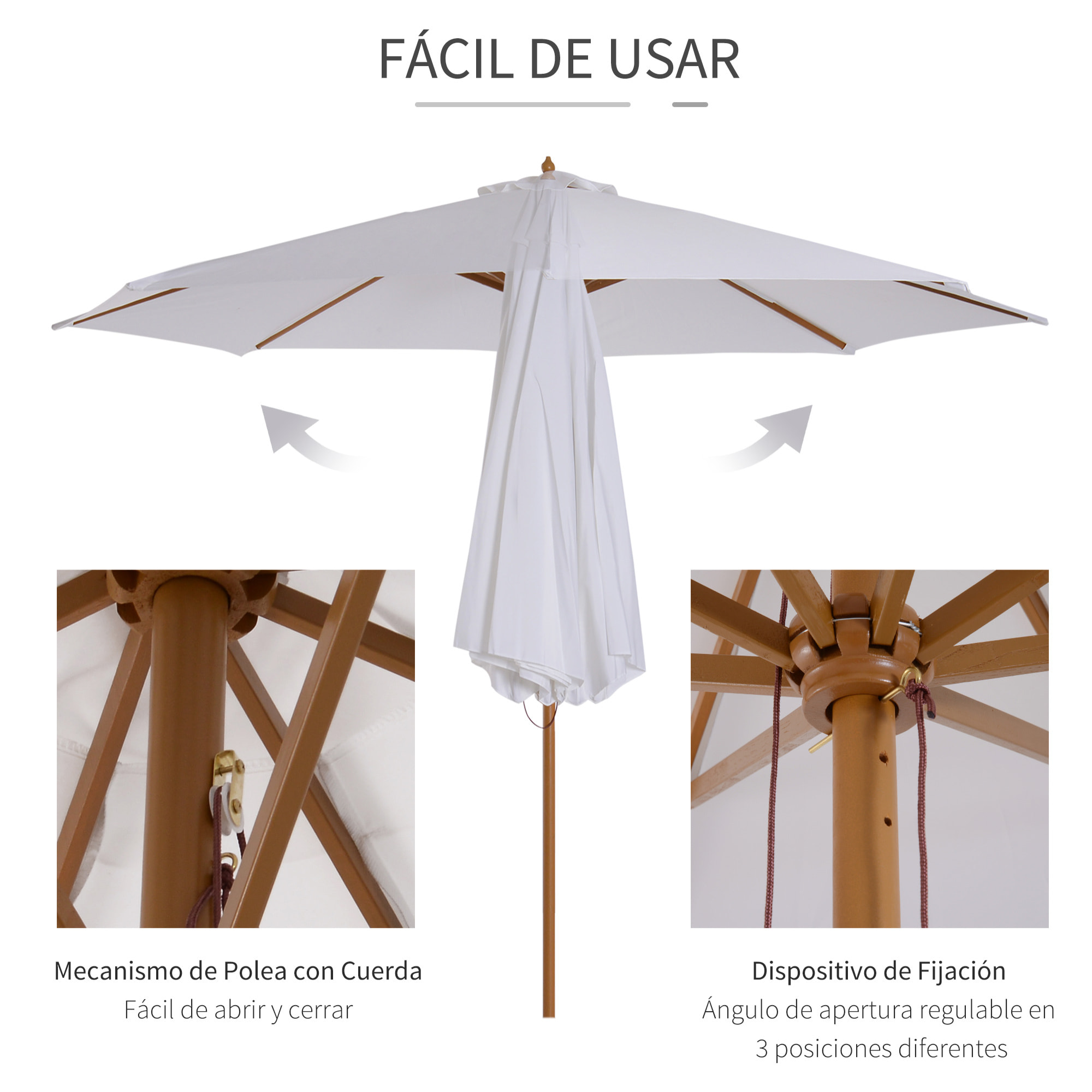 Sombrilla para Jardín de Poliéster Madera Φ3x2,5m Crema
