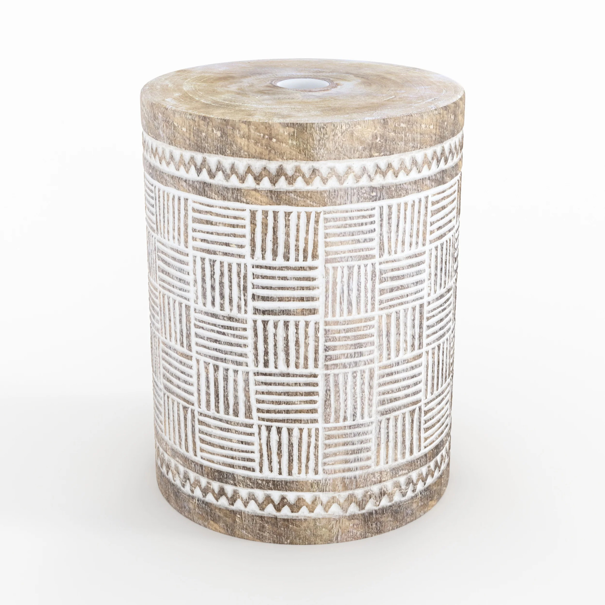 Pied de parasol en bois de suar et gravures blanches - Soka