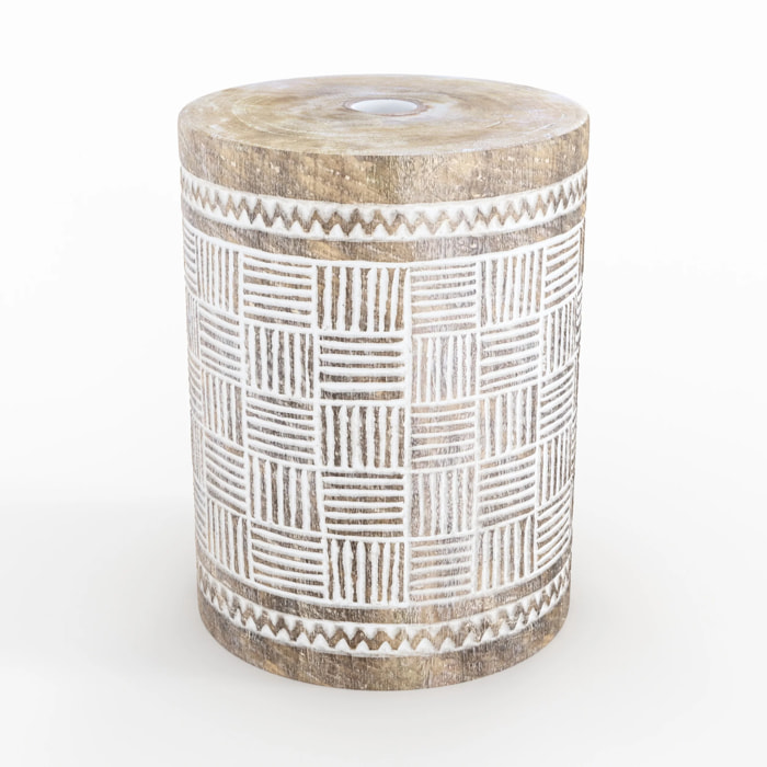 Pied de parasol en bois de suar et gravures blanches - Soka