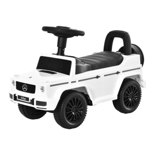 Correpasillos para Bebés de 12 a 36 Meses Coche Correpasillos Licencia Mercedes G350 con Compartimento de Almacenaje y Volante Carga 25 kg 62,5x28,5x45 cm Blanco