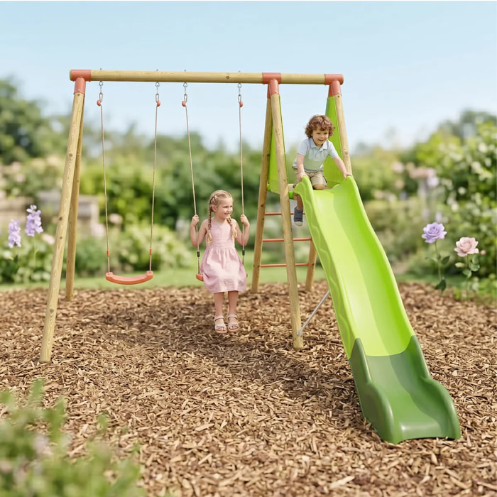 Balançoire en bois 2,30 m Topwood MILU - 4 enfants