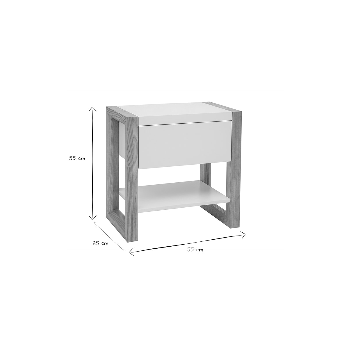 Table de chevet blanc et bois clair frêne massif ARMEL