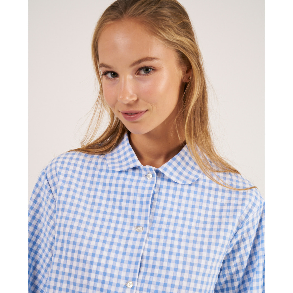 Camiseta de pijama de mujer abotonada de cuadros vichy