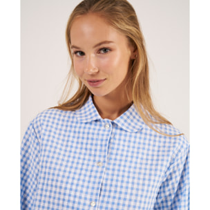 Camiseta de pijama de mujer abotonada de cuadros vichy