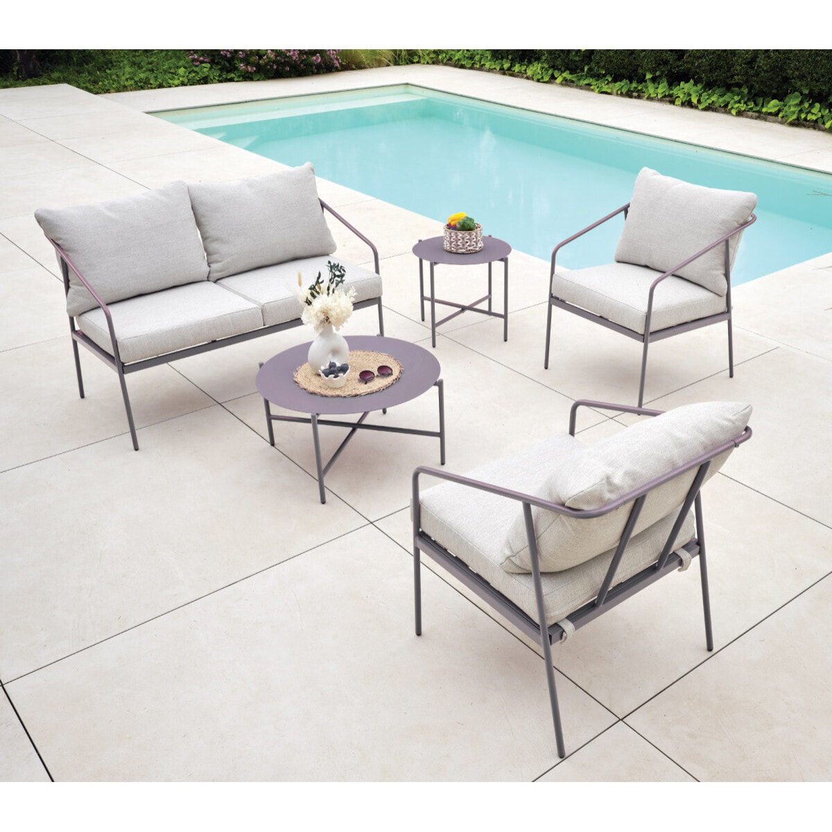 Salon de jardin en acier - 4 places - Anthracite - CAP FERRET