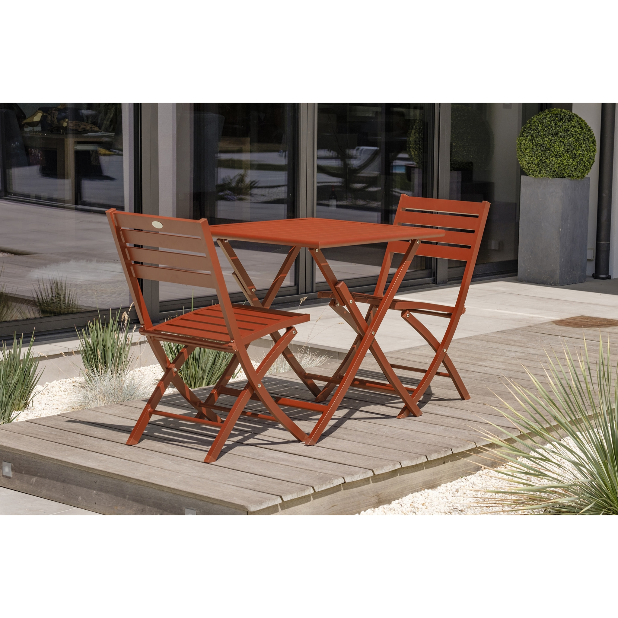 MARIUS - Chaise de jardin pliante en aluminium terracotta