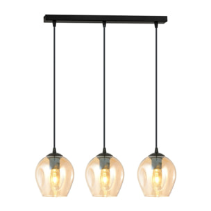Lampada a sospensione Istar in acciaio nero e vetro ambra