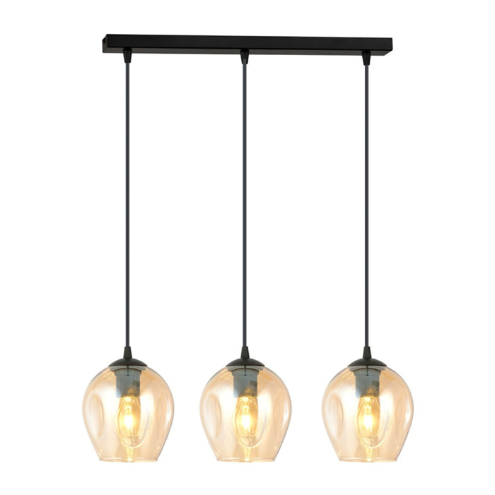 Lampada a sospensione Istar in acciaio nero e vetro ambra