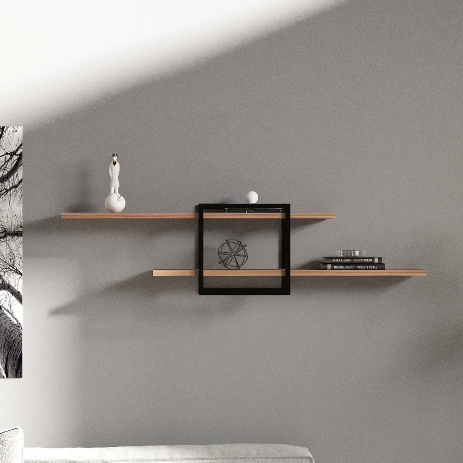LULA - Etagère murale design - 2 rangements - bois et noir