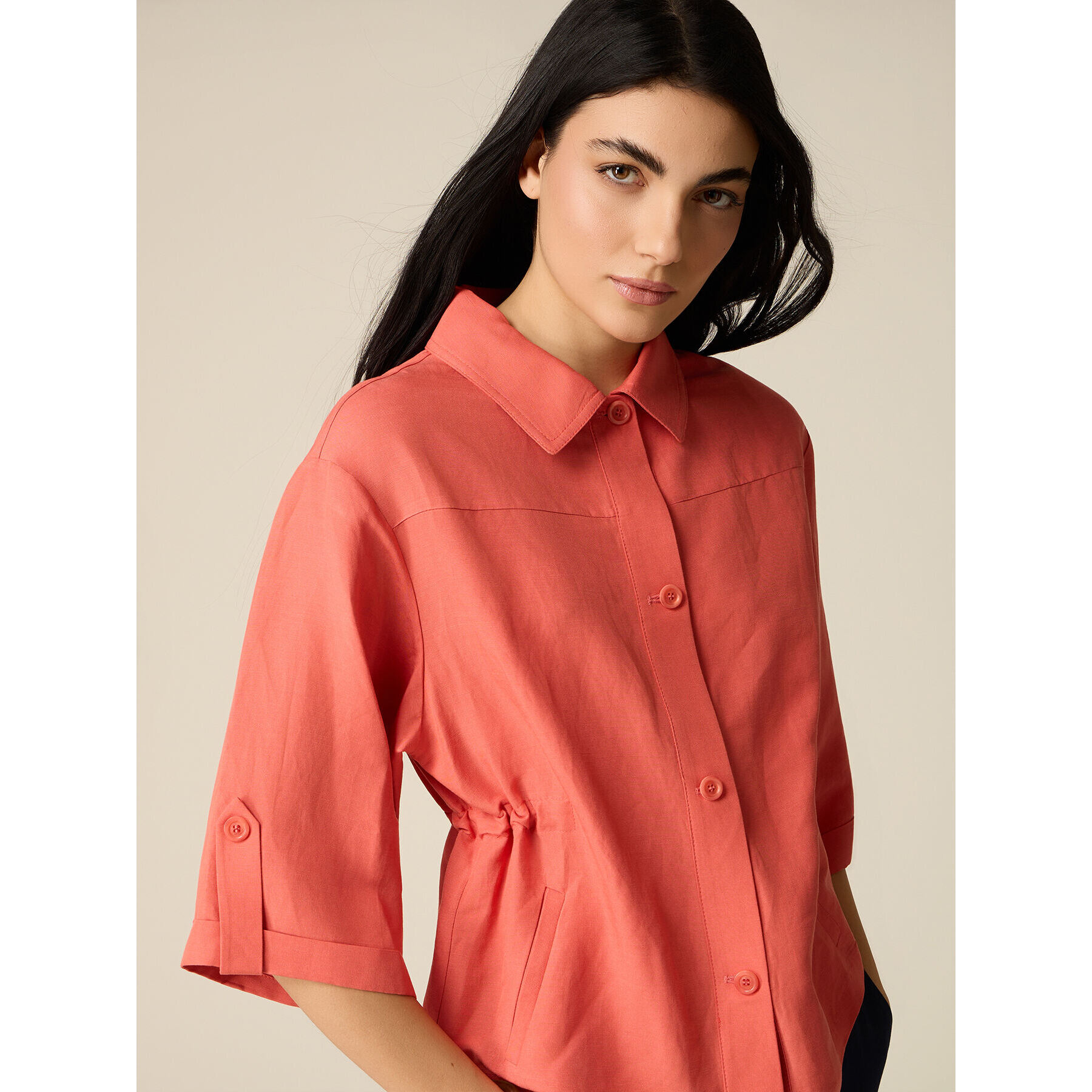 Oltre - Chaqueta camisa mezcla de lino - Naranja sol