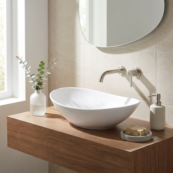 Vasque à poser ovale en céramique 61,5 x 36 cm - blanc mat - sans trop-plein - SAT Infinitio