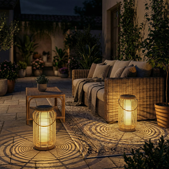 Lot de 2 lampadaires lanternes solaire LED marche/arrêt auto sable