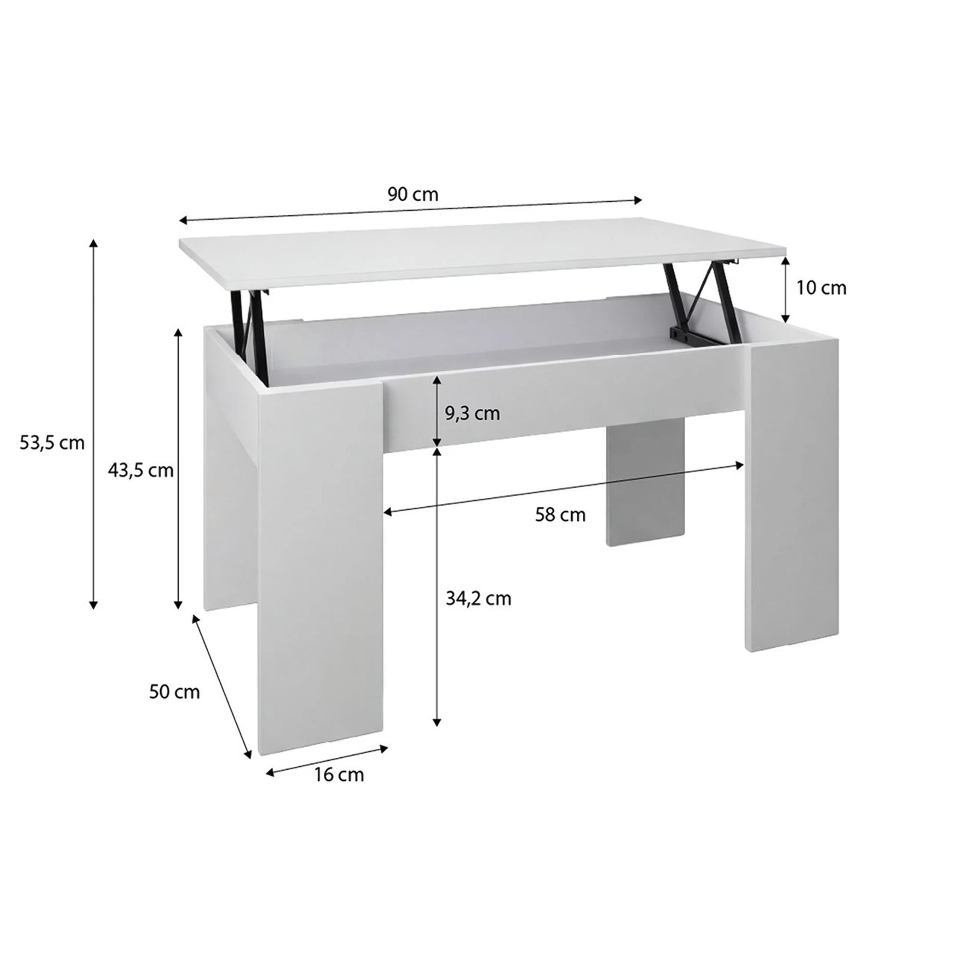 Mesa de centro elevable con almacenaje en blanco artik 90x43-53 cm Norak Blanco Artik (Blanco Mate)