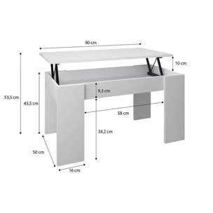 Mesa de centro elevable con almacenaje en blanco artik 90x43-53 cm Norak Blanco Artik (Blanco Mate)