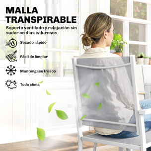 Conjunto de Mesa y Sillas Jardín de 7 Piezas, Muebles Jardín Exterior con Mesa de Plástico PSPC, 6 Sillas Apilables Transpirables, Marco de Acero Resistente a la Intemperie, Blanco