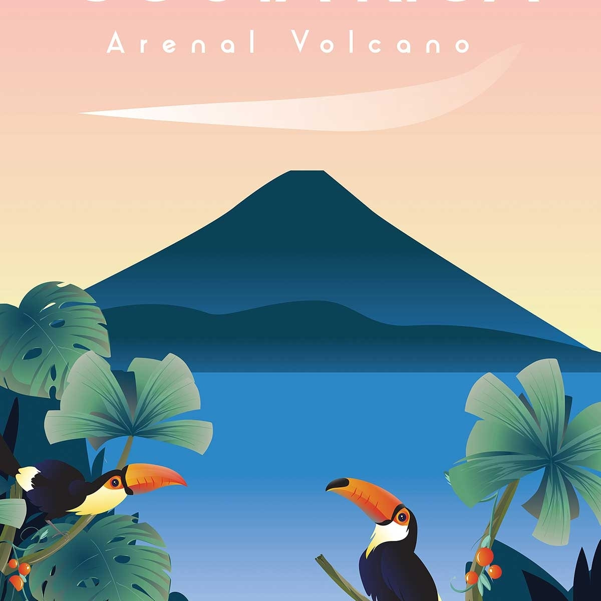 Affiche voyage Volcan du Costa Rica Affiche + cadre en bois - Noir