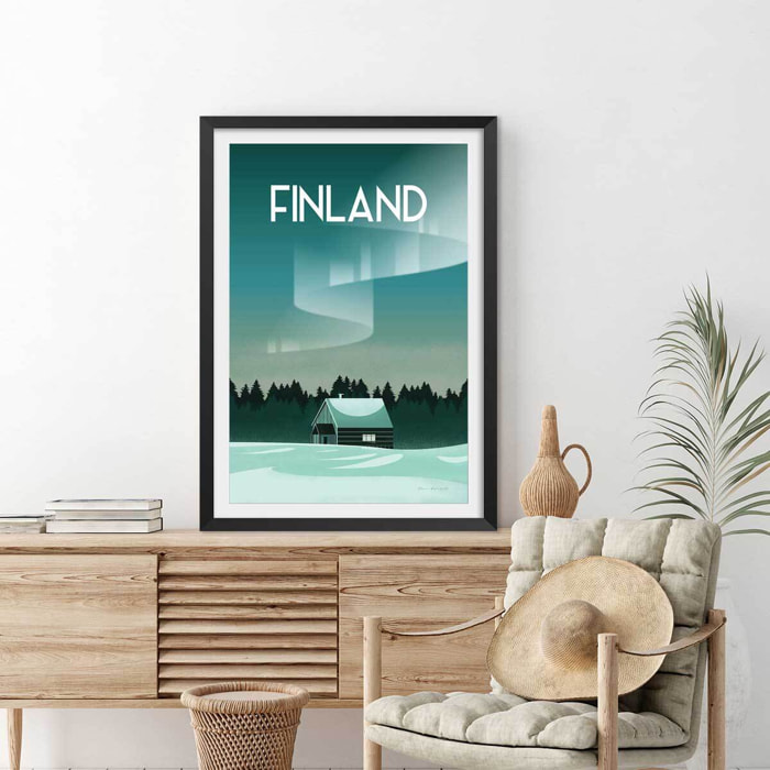 Affiche voyage laponie finlandaise Affiche sous cadre noir