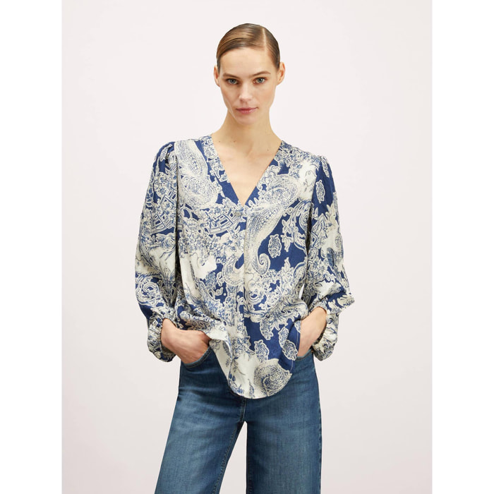 Motivi - Blusa jacquard scollo a v - Blu