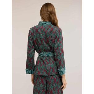 Motivi - Chaqueta desestructurada en raso fantasía cashmere - Verde