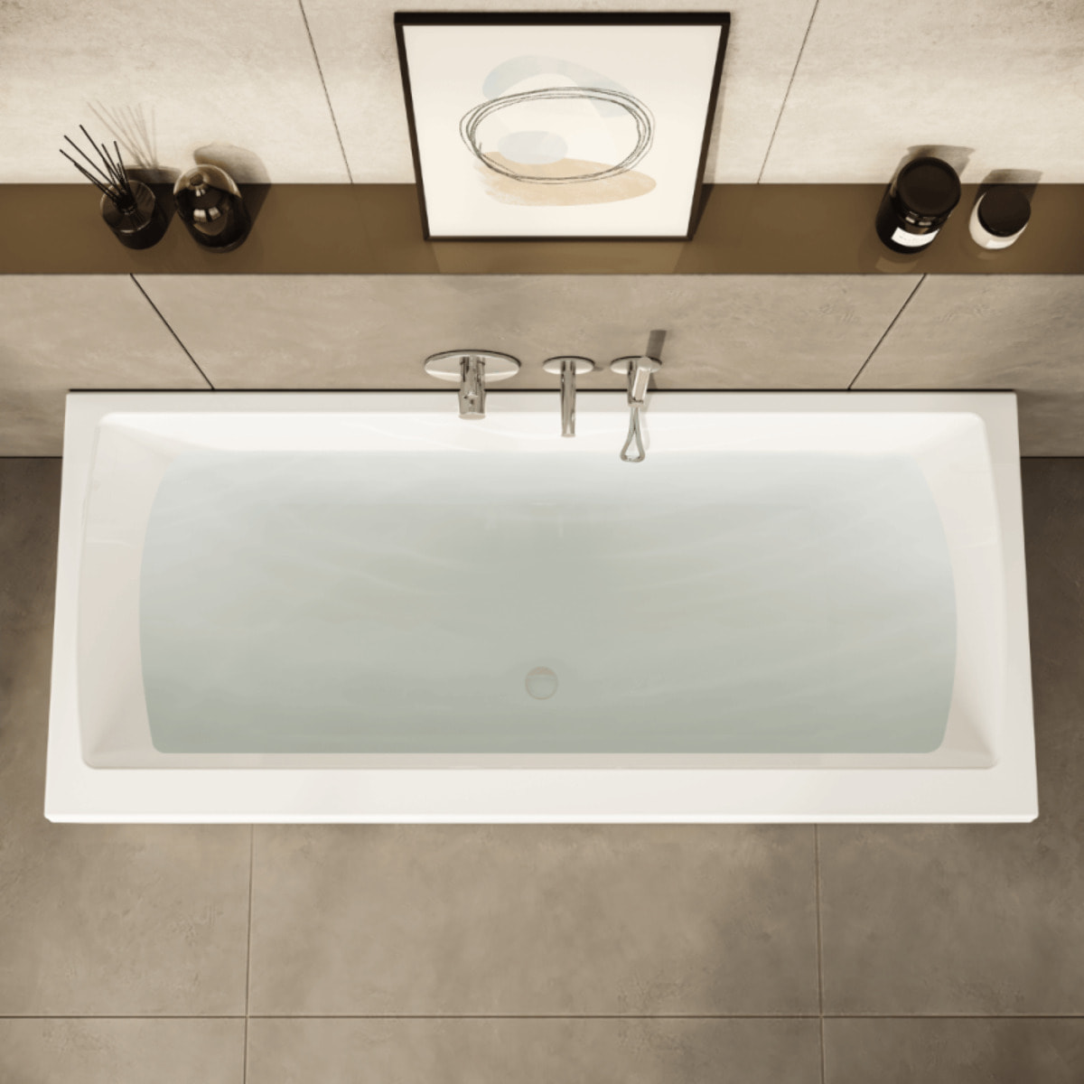 Baignoire rectangulaire Neon 180x80cm + Pare bain droit AURYS Raywall noir mat profilé droite