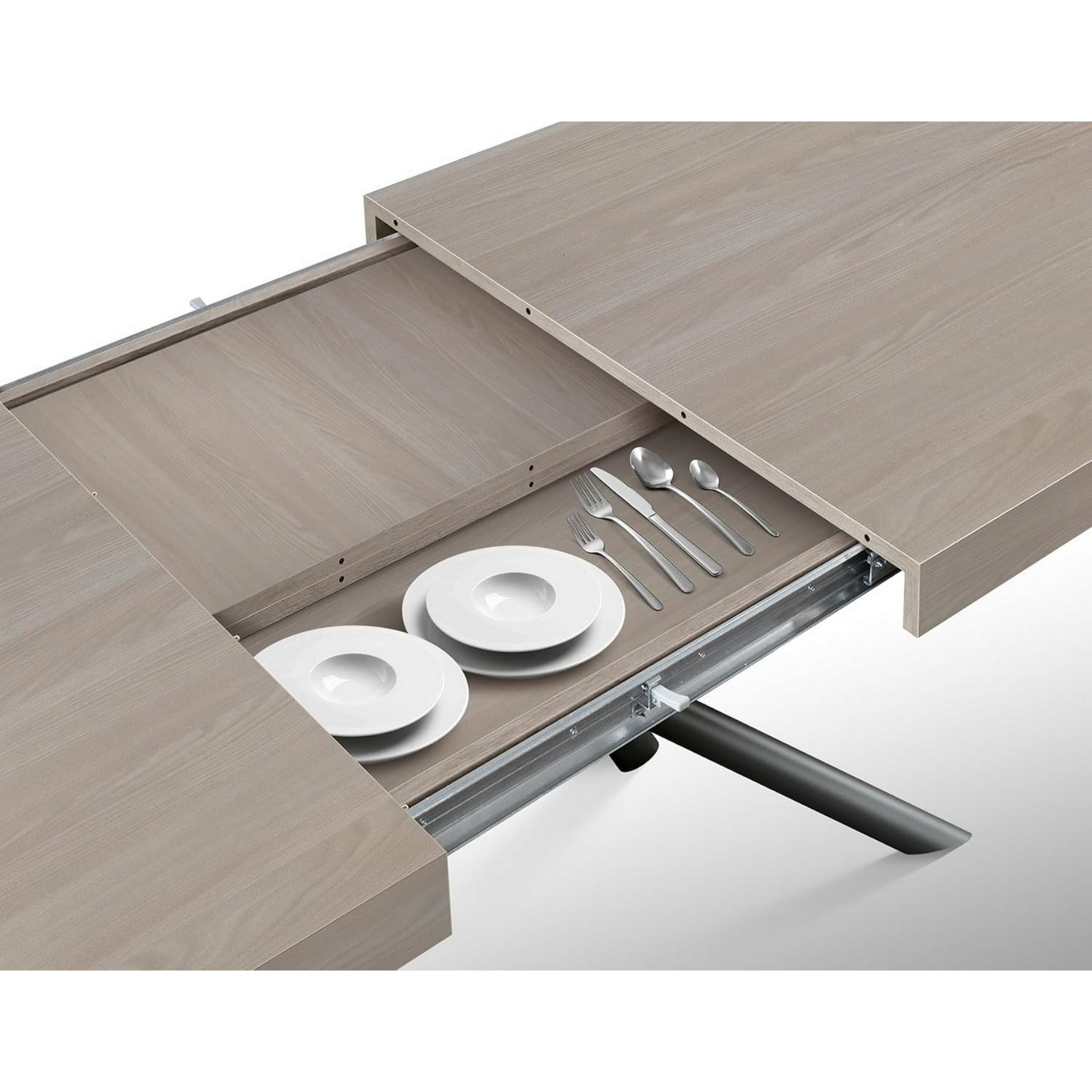 Tavolo CARRARA in legno, finitura olmo perla e base in metallo verniciato antracite, allungabile 160x90 cm - 240x90 cm