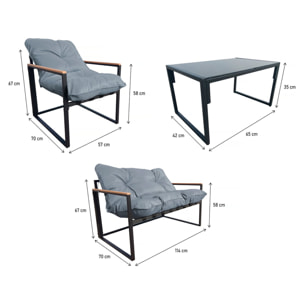 Salon de jardin "Jules" - 4 places - Gris/Noir