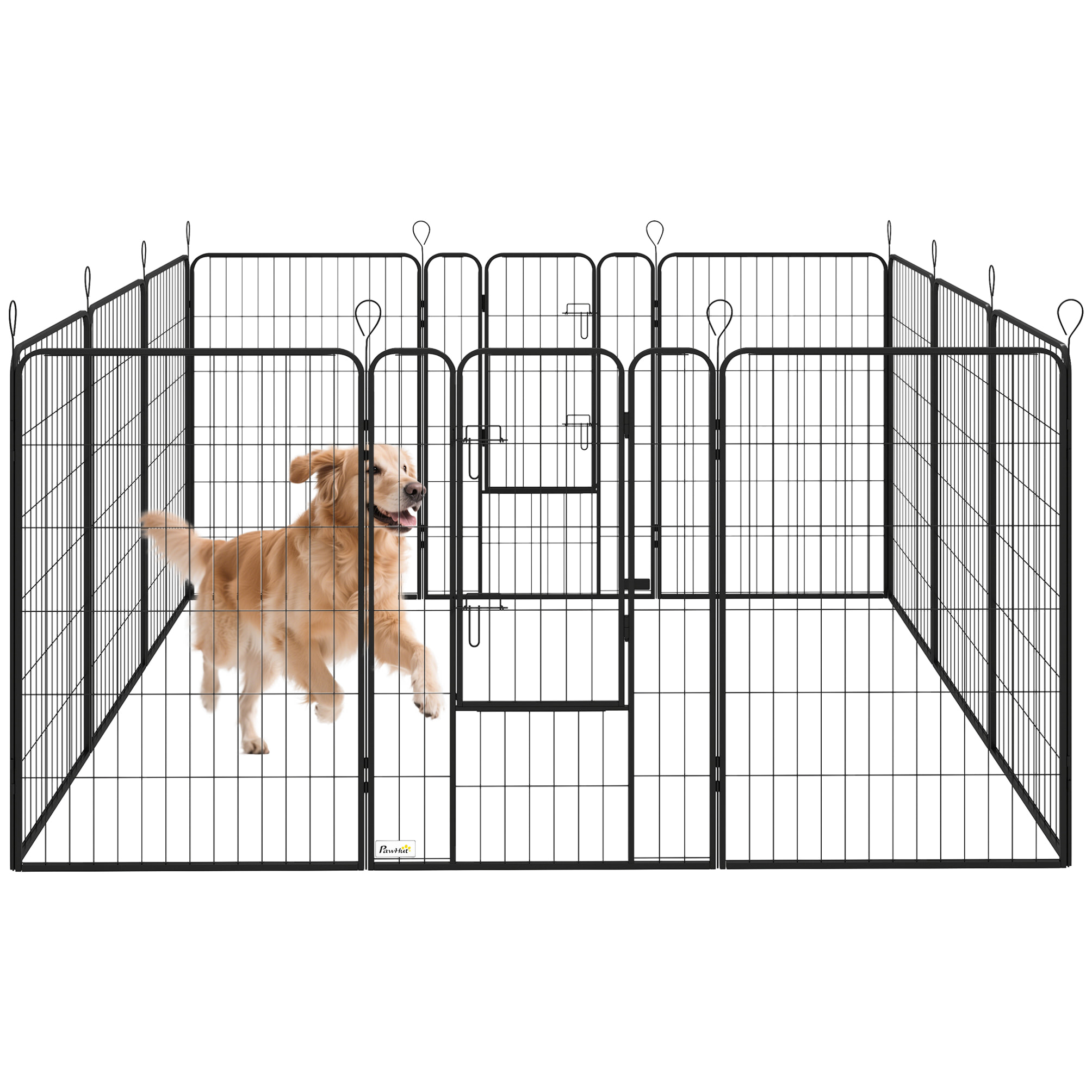 Parque para Perros Vallas para Mascotas de 12 Paneles 80x120 cm con 2 Puertas con Pestillo Corralito para Perros Grandes Medianos y Pequeños de Acero para Interior y Exterior Negro