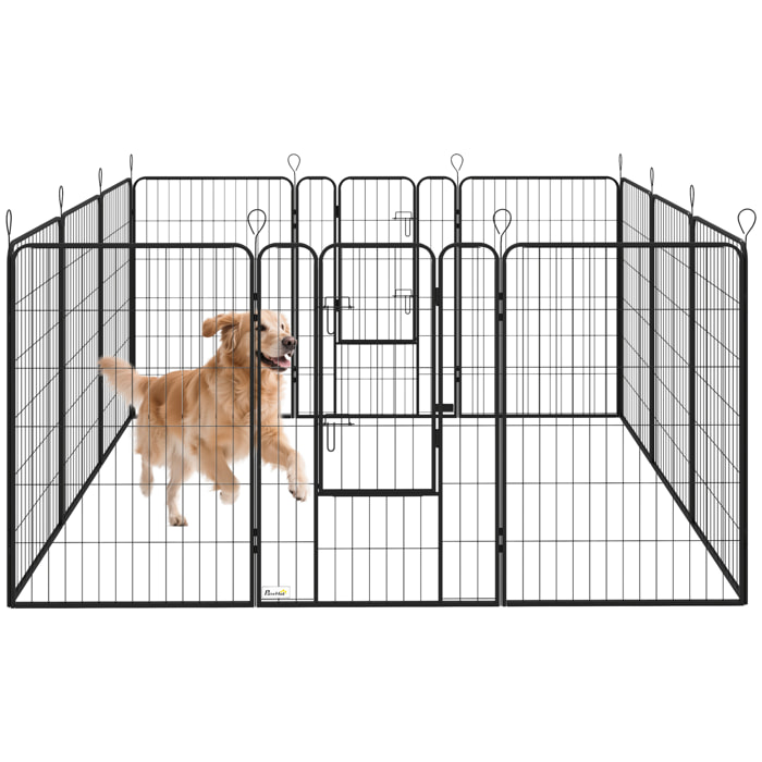 Parque para Perros Vallas para Mascotas de 12 Paneles 80x120 cm con 2 Puertas con Pestillo Corralito para Perros Grandes Medianos y Pequeños de Acero para Interior y Exterior Negro
