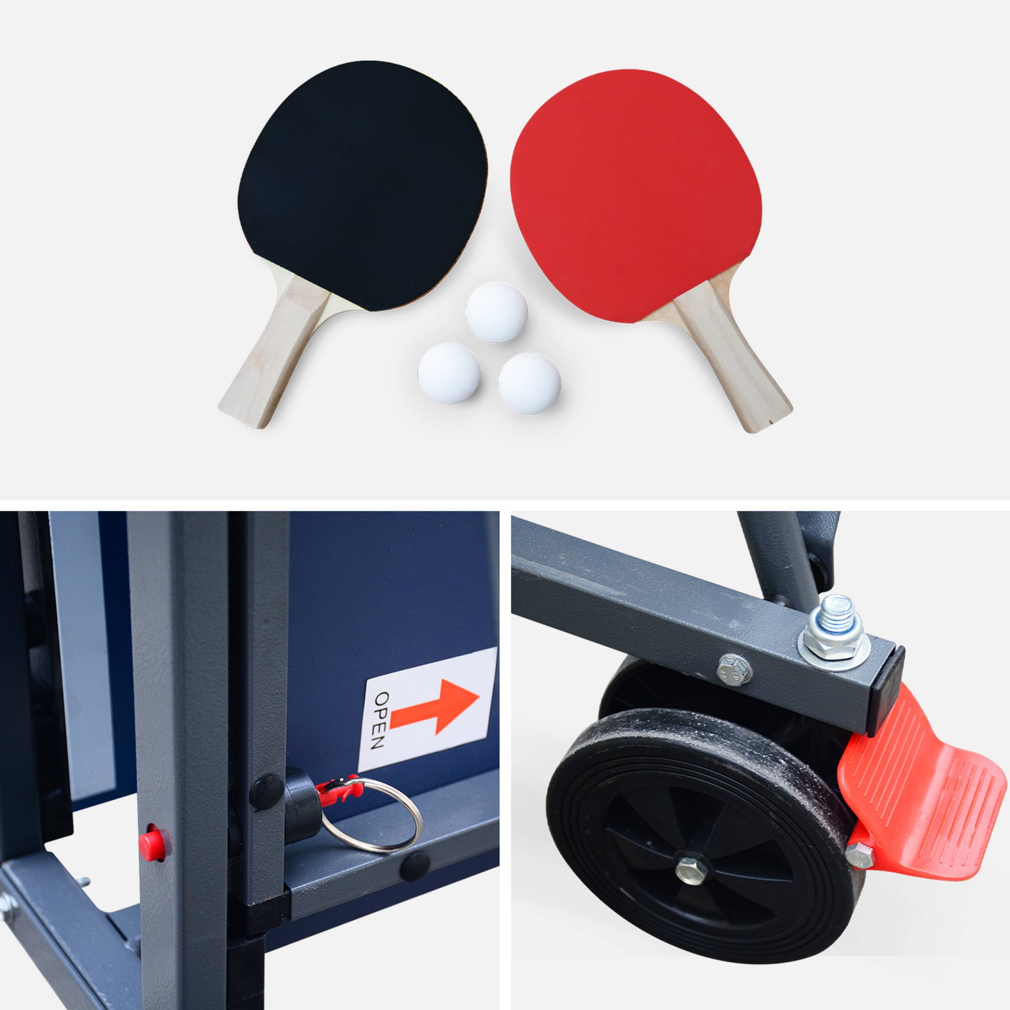 Table de ping pong intérieure premium avec 2 raquettes et 3 balles TABLE DE PING PONG INTÉRIEURE