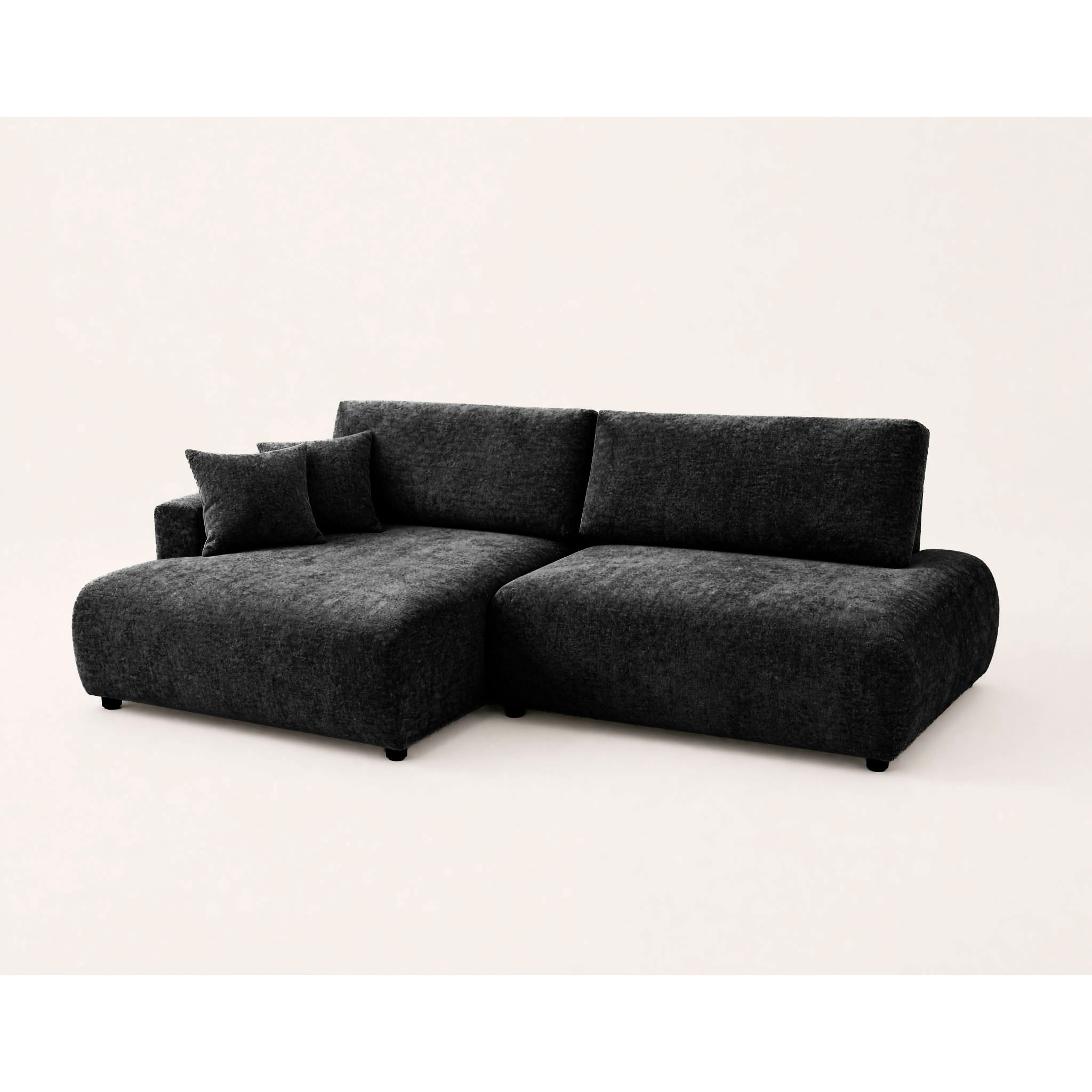 Pivoine - Canapé d'angle ouvert gauche 4 places convertible avec coffre en tissu texturé - Noir