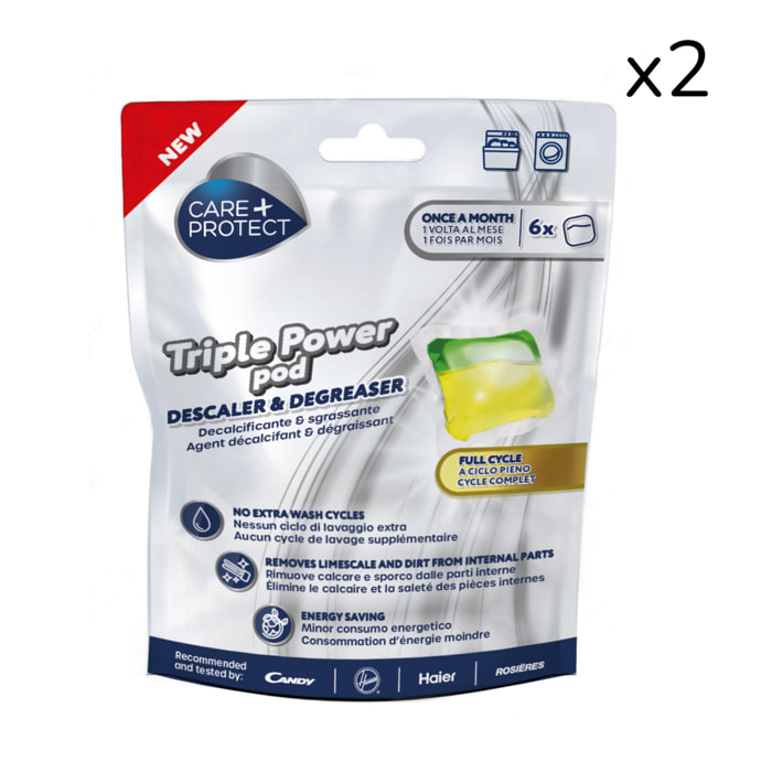 CARE + PROTECT Pod anticalcare e sgrassanti per lavatrice e lavastoviglie - X2 (da 6 tabs)