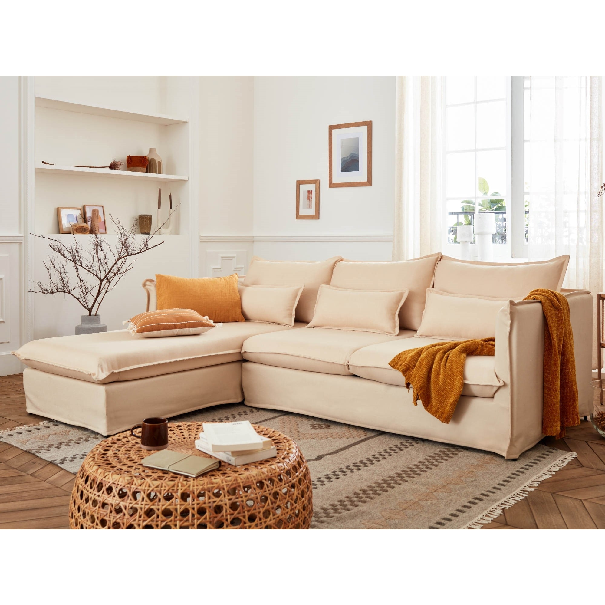 Adriann - canapé d'angle gauche fixe - 4 places - en tissu déhoussable - Beige